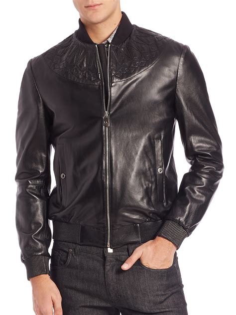 versace black bomber jacket|versace bomber jacket leather.